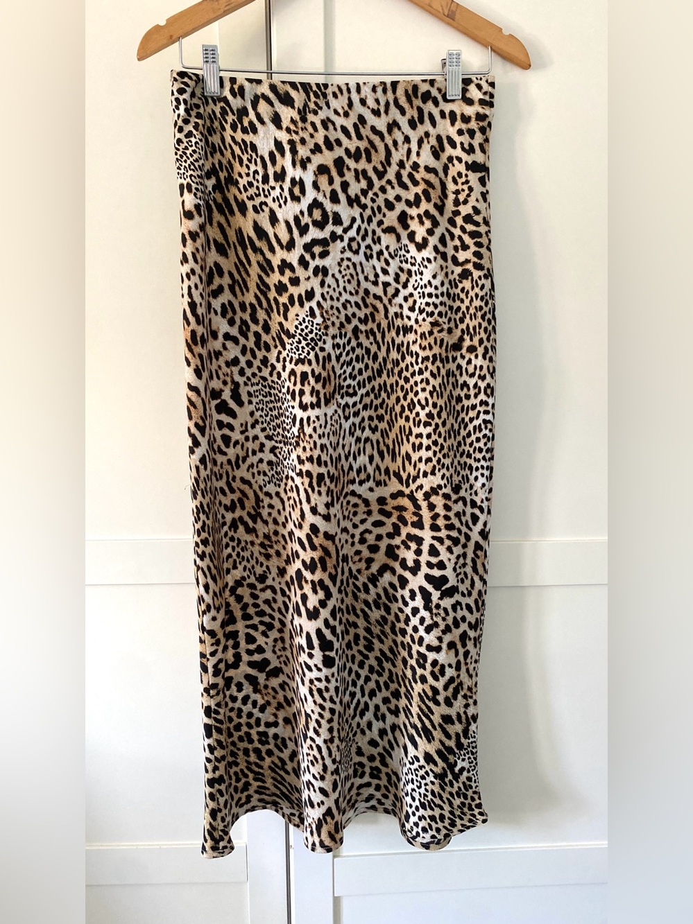 Zara Satin Effect Midi Skirt in Beige and Black Leopard Print Size S